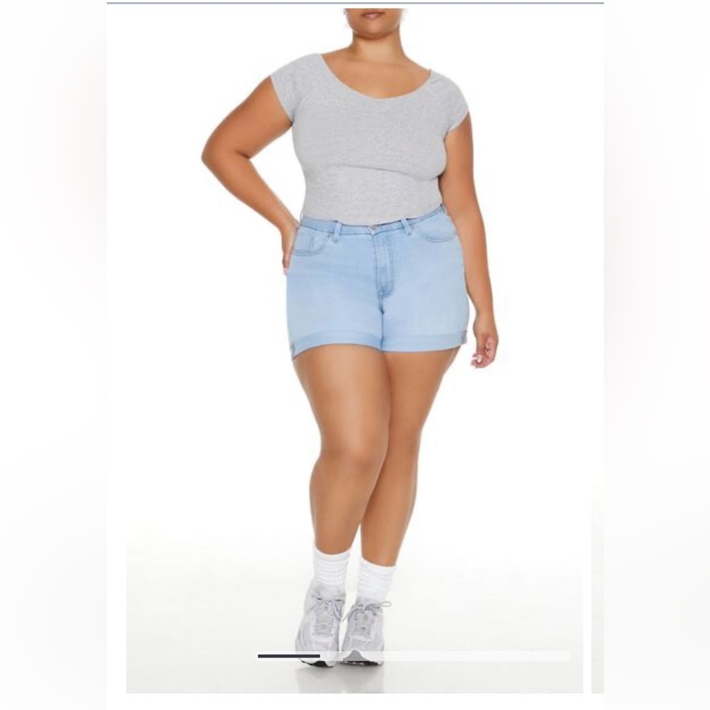 Lightblue Curvy High Waisted Denim Shorts